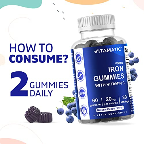 Foto 4 | Suplemento De Gomitas De Hierro Vitamatic, 20 Mg Con Vitamina C, 60 Unidades - Venta Internacional.