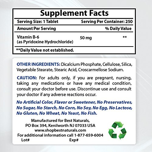Foto 3 pulgar | Suplemento Best Naturals De Vitamina B6, 50 Mg, 250 Comprimidos - Venta Internacional.