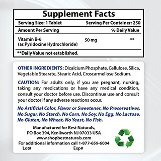 Foto 2 | Suplemento Best Naturals De Vitamina B6, 50 Mg, 250 Comprimidos - Venta Internacional.
