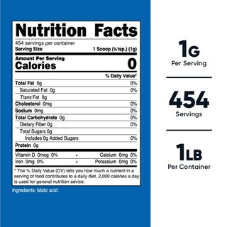 Foto 2 | Polvo De Ácido Málico Nutricost 454 G Sin Gluten, Sin Ogm - Venta Internacional.