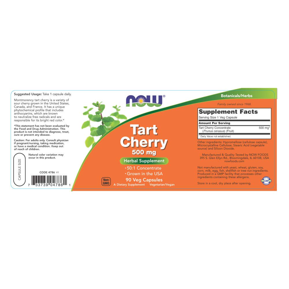 Foto 3 pulgar | Supplement Now Tart Cherry (prunus Cerasus) 500 Mg 90 Cápsulas - Venta Internacional.