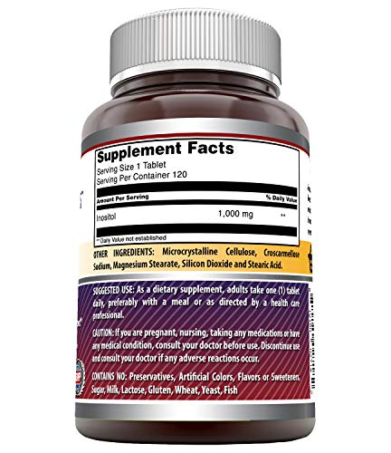 Foto 3 pulgar | Suplemento Amazing Formulas De Inositol 1000 Mg 120 Comprimidos - Venta Internacional.