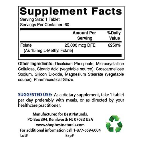 Foto 3 pulgar | Suplemento Best Naturals De Folato De Metilo, 15 Mg, 60 Comprimidos - Venta Internacional.