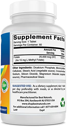 Foto 6 pulgar | Suplemento Best Naturals De Folato De Metilo, 15 Mg, 60 Comprimidos - Venta Internacional.