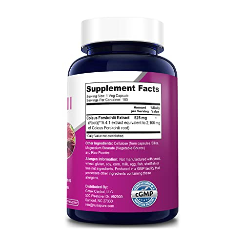 Foto 4 pulgar | Suplemento Nusapure Forskolin 2100 Mg 180 Cápsulas Vegetarianas - Venta Internacional.
