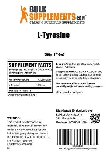 Foto 3 pulgar | Suplemento Bulksupplements.com L-tirosina En Polvo 500 G - Venta Internacional.