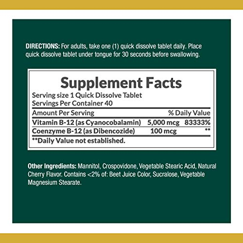Foto 3 pulgar | Suplemento De Vitamina B12 De Nature's Bounty, 5000 Mcg, 80 Tabletas - Venta Internacional.