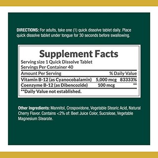Foto 2 | Suplemento De Vitamina B12 De Nature's Bounty, 5000 Mcg, 80 Tabletas - Venta Internacional.
