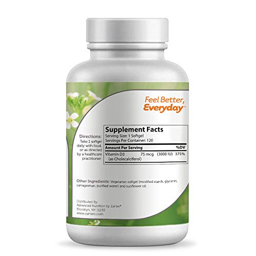 Foto 3 pulgar | Suplemento Zahler De Vitamina D3 3000 Ui 120 Cápsulas Blandas - Venta Internacional.