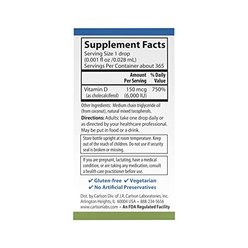 Foto 4 pulgar | Suplemento Carlson Super Daily D3 6000 Ui (150 Mcg) 365 Gotas - Venta Internacional.