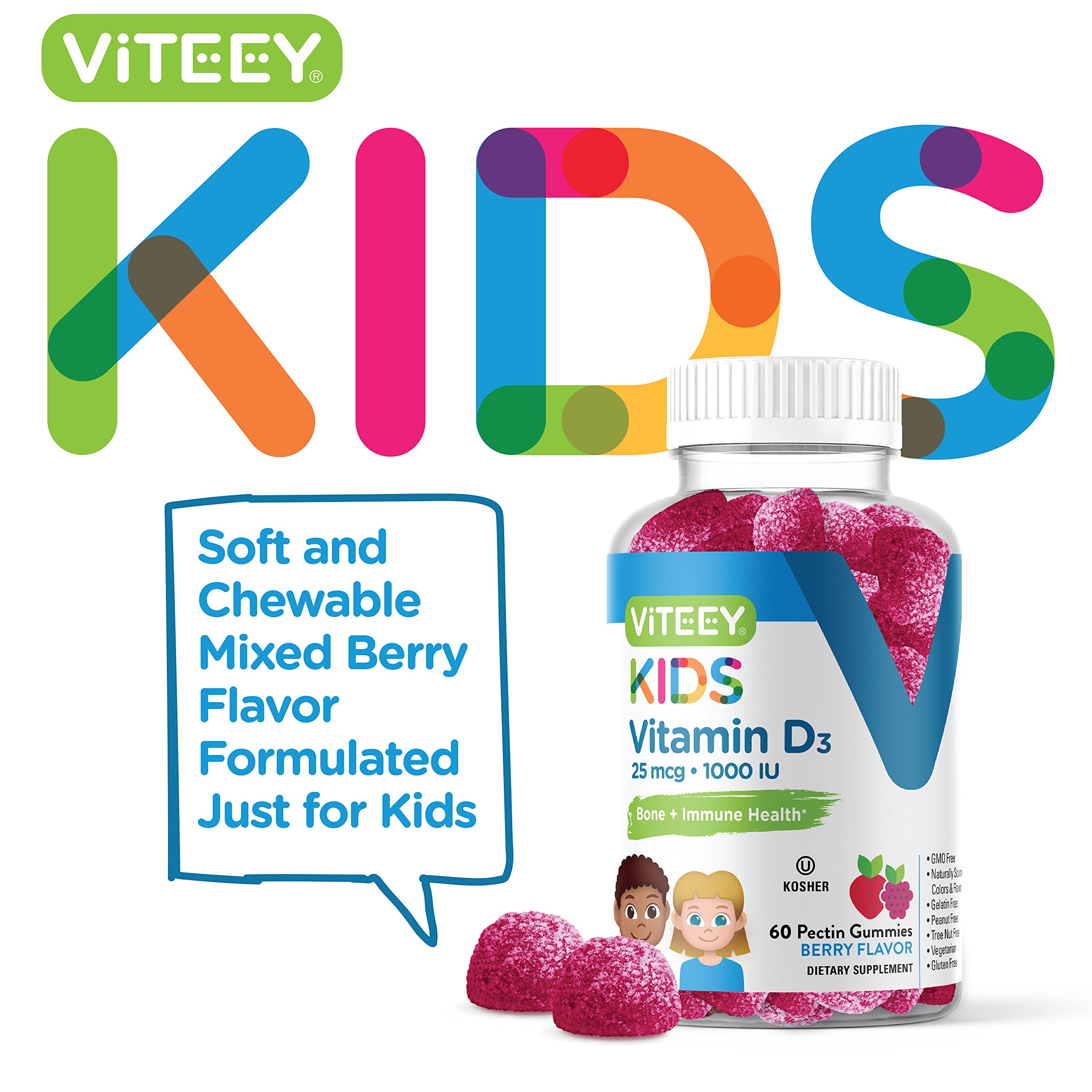 Foto 3 pulgar | [suplemento] Gomitas Viteey Con Vitamina D3 De 25 Mcg, 1000 Ui, 60 Unidades - Venta Internacional.