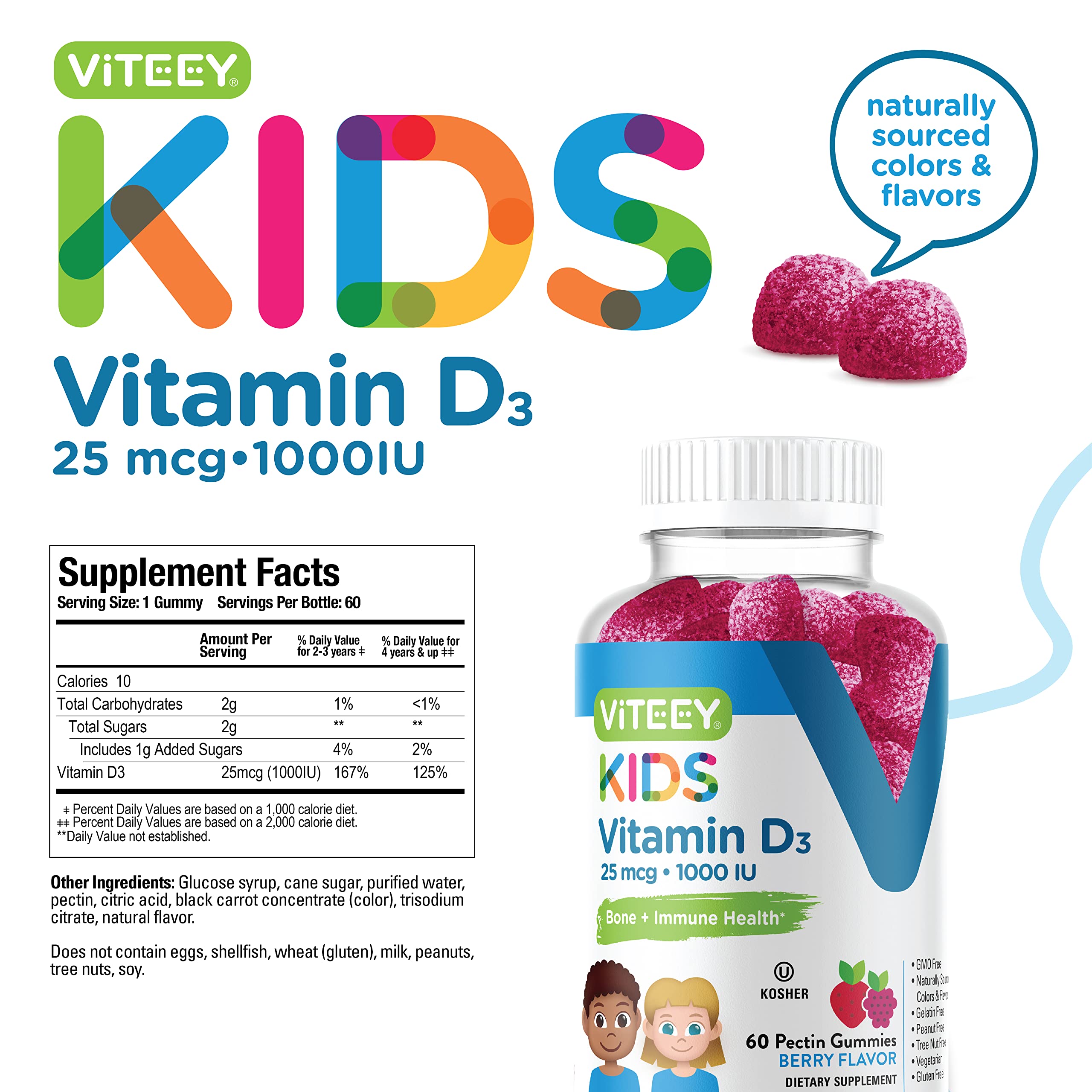 Foto 5 pulgar | [suplemento] Gomitas Viteey Con Vitamina D3 De 25 Mcg, 1000 Ui, 60 Unidades - Venta Internacional.