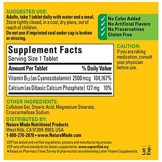 Foto 5 | Suplemento De Vitamina B12 Nature Made 2500 Mcg 60 Tabletas - Venta Internacional.