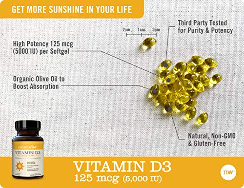 Foto 4 pulgar | Suplemento Naturewise De Vitamina D3 De 5000 Ui Con 125 Mcg, 90 Cápsulas - Venta Internacional.