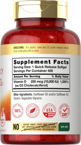 Foto 3 pulgar | Suplemento Carlyle De Vitamina D3, 10000 Ui, 400 Cápsulas Blandas - Venta Internacional.