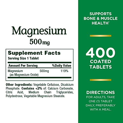 Foto 3 pulgar | Suplemento Nature's Bounty Magnesio 500 Mg 400 Comprimidos - Venta Internacional.