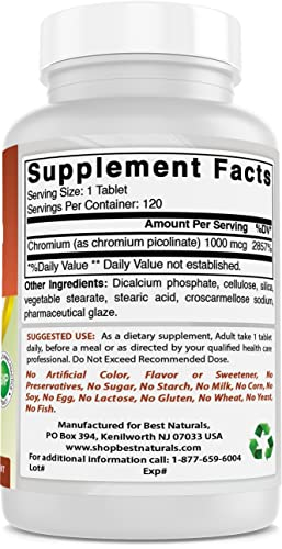 Foto 5 pulgar | Suplemento: Picolinato De Cromo Best Naturals, 1000 Mcg, 240 Tabletas - Venta Internacional.