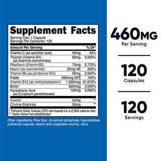 Foto 2 | Suplemento del Complejo de Vitamina B Nutricost 460 mg con Vitamina C 120 Cápsulas - Venta Internacional