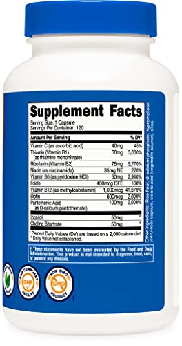 Foto 5 pulgar | Suplemento del Complejo de Vitamina B Nutricost 460 mg con Vitamina C 120 Cápsulas - Venta Internacional