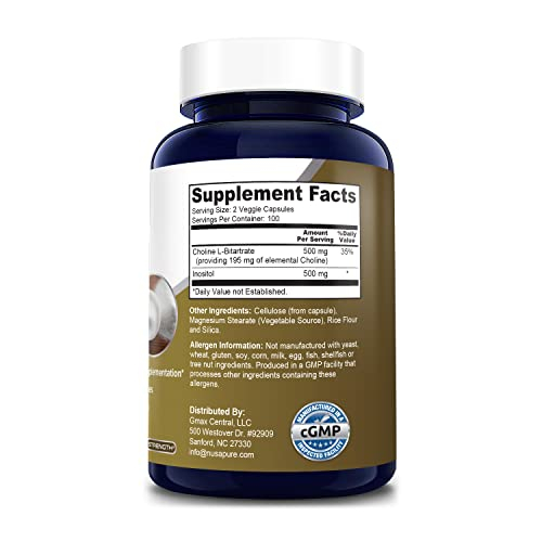 Foto 5 pulgar | Suplemento Nusapure De Colina E Inositol 1000 Mg 200 Cápsulas Vegetarianas - Venta Internacional.
