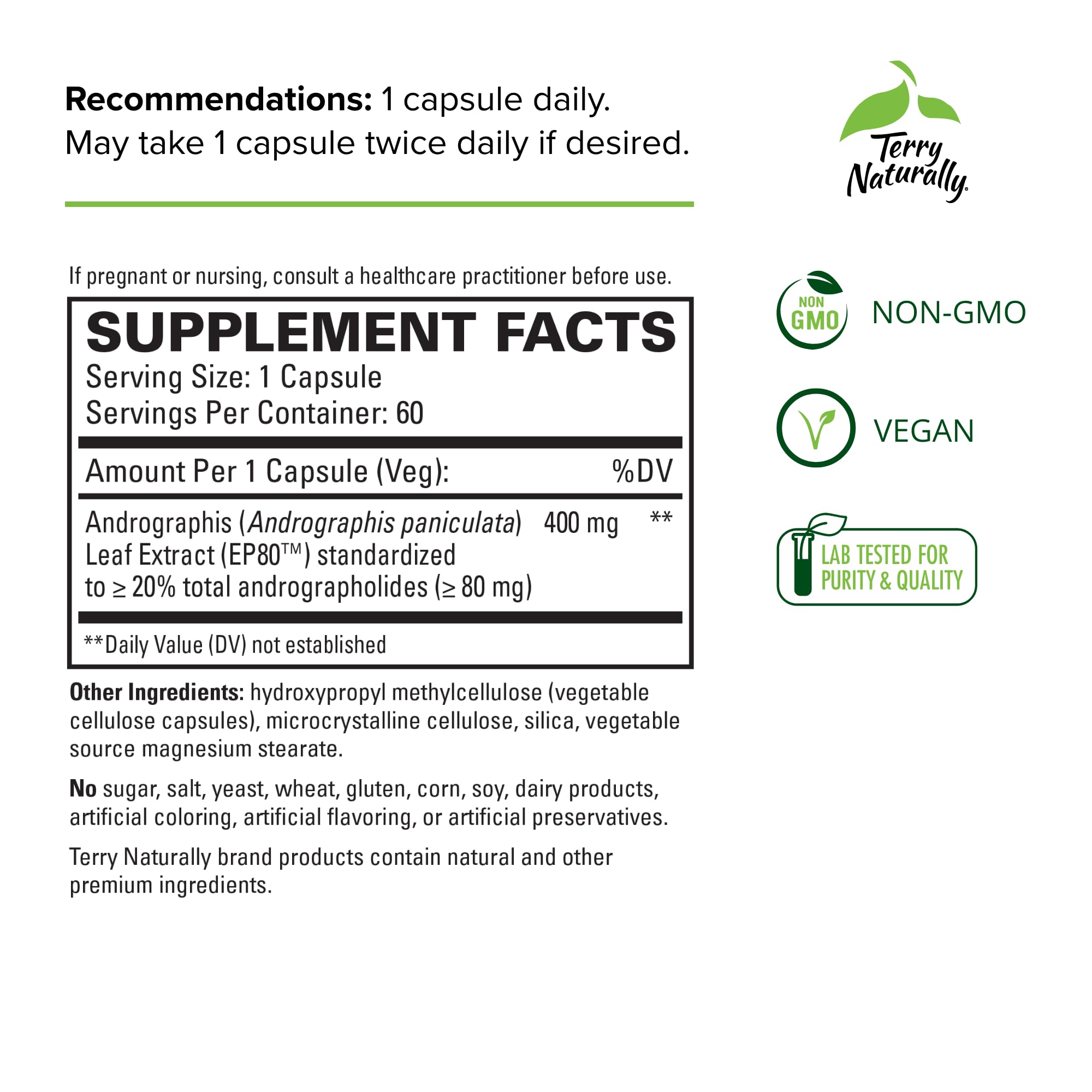 Foto 3 pulgar | Suplemento Terry Naturally Andrographis Ep80 Extra Strength - Venta Internacional.