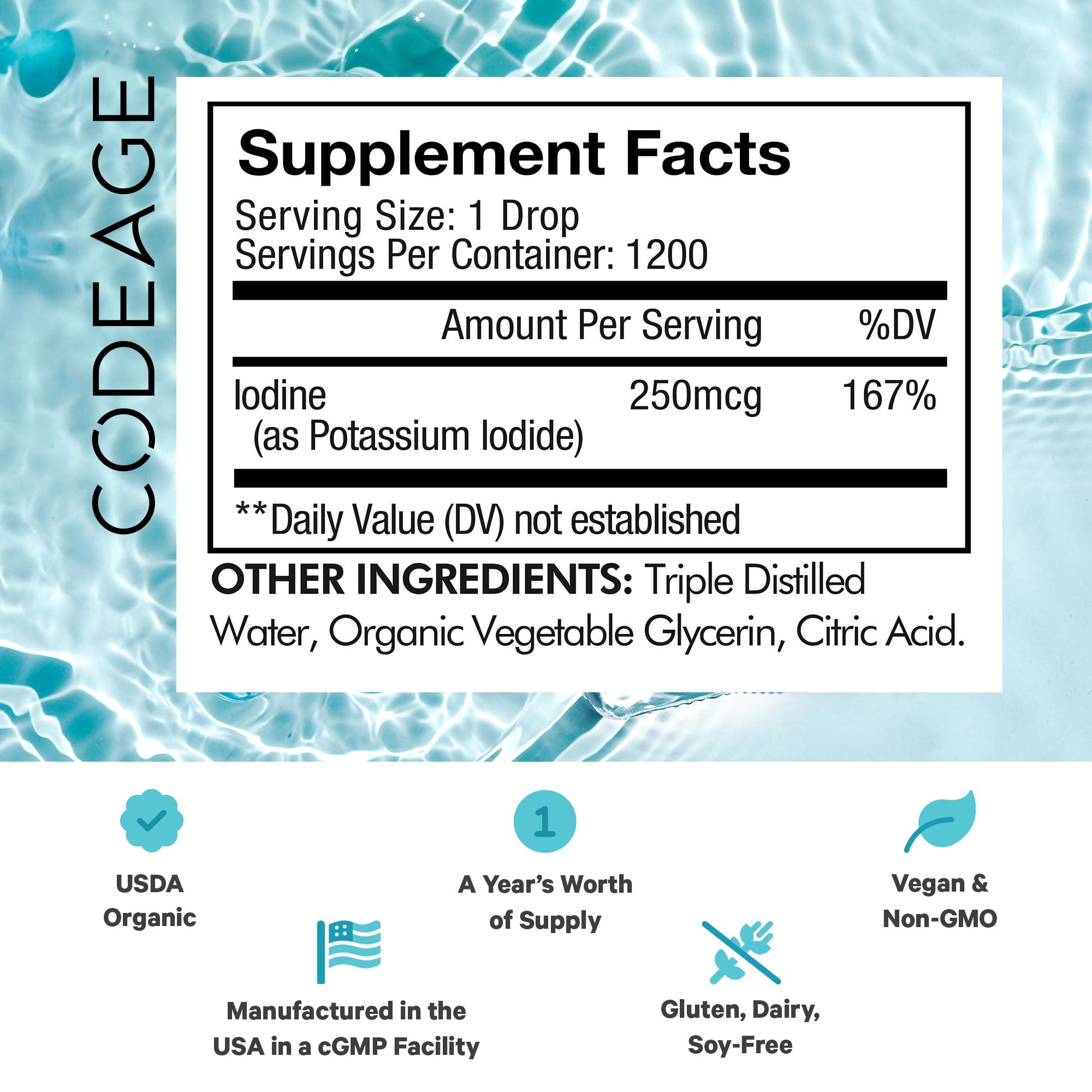 Foto 3 pulgar | Suplemento Codeage Iodine + 250 Mcg Usda Organic - Más De 1 Año - Venta Internacional.