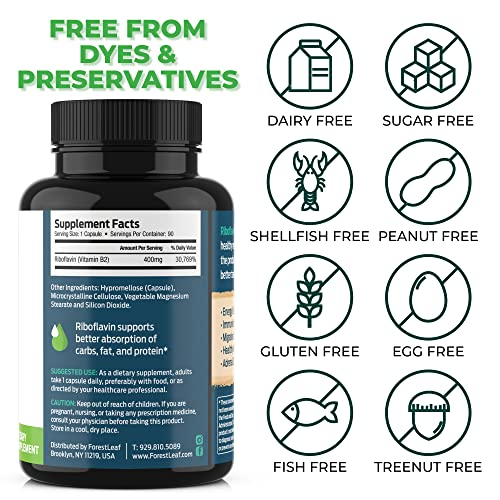 Foto 5 pulgar | Suplemento Forestleaf De Vitamina B2 Y Riboflavina, 400 Mg, 180 Cápsulas - Venta Internacional.