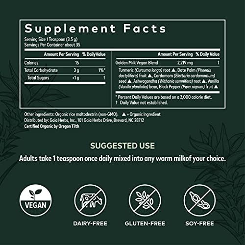 Foto 6 pulgar | Suplemento En Polvo Gaia Herbs Golden Milk, 120 Ml, Suministro Para 35 Días - Venta Internacional.