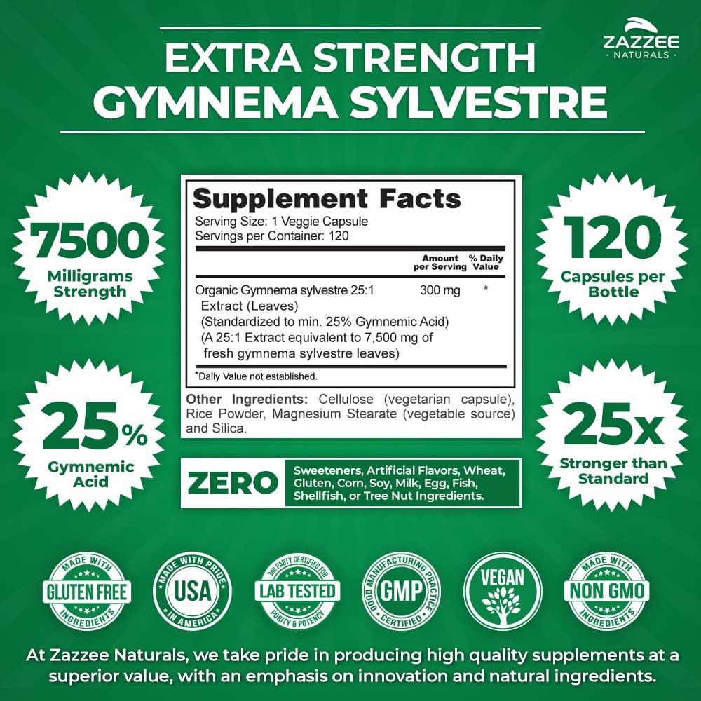 Foto 4 pulgar | Suplemento De Extracto Orgánico De Gymnema Sylvestre De Zazzee 7500 Mg - Venta Internacional.