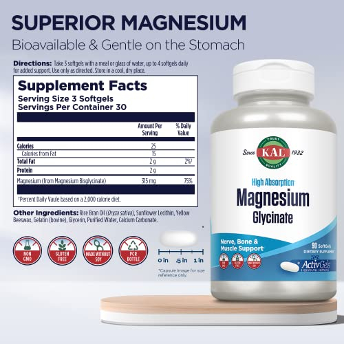 Foto 3 pulgar | Suplemento Kal Glicinato De Magnesio Activgels 315 Mg 90% Softges - Venta Internacional.