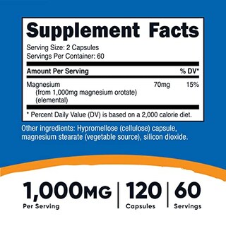 Foto 2 | Suplemento Nutricost De Orotato De Magnesio 1000 Mg 120 Cápsulas - Venta Internacional.