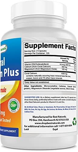 Foto 6 pulgar | Suplemento Best Naturals Coral Calcium Plus 1000 Mg 250 Cápsulas - Venta Internacional.