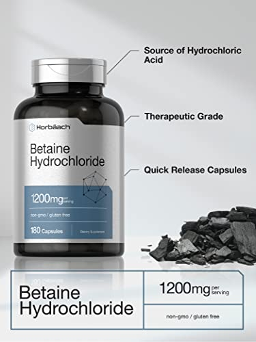 Foto 4 pulgar | Suplemento Horbaach Betaine Hcl 1200 Mg 180 Cápsulas - Venta Internacional.