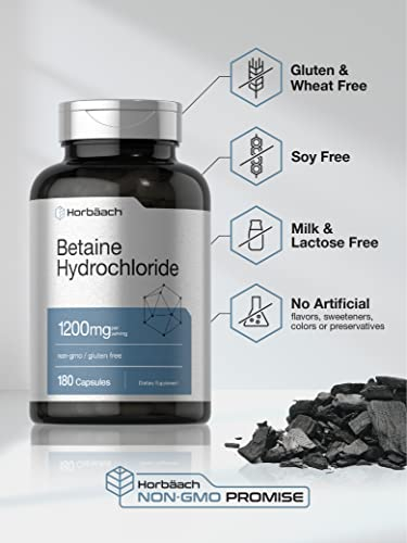 Foto 5 pulgar | Suplemento Horbaach Betaine Hcl 1200 Mg 180 Cápsulas - Venta Internacional.