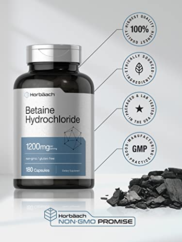 Foto 6 pulgar | Suplemento Horbaach Betaine Hcl 1200 Mg 180 Cápsulas - Venta Internacional.