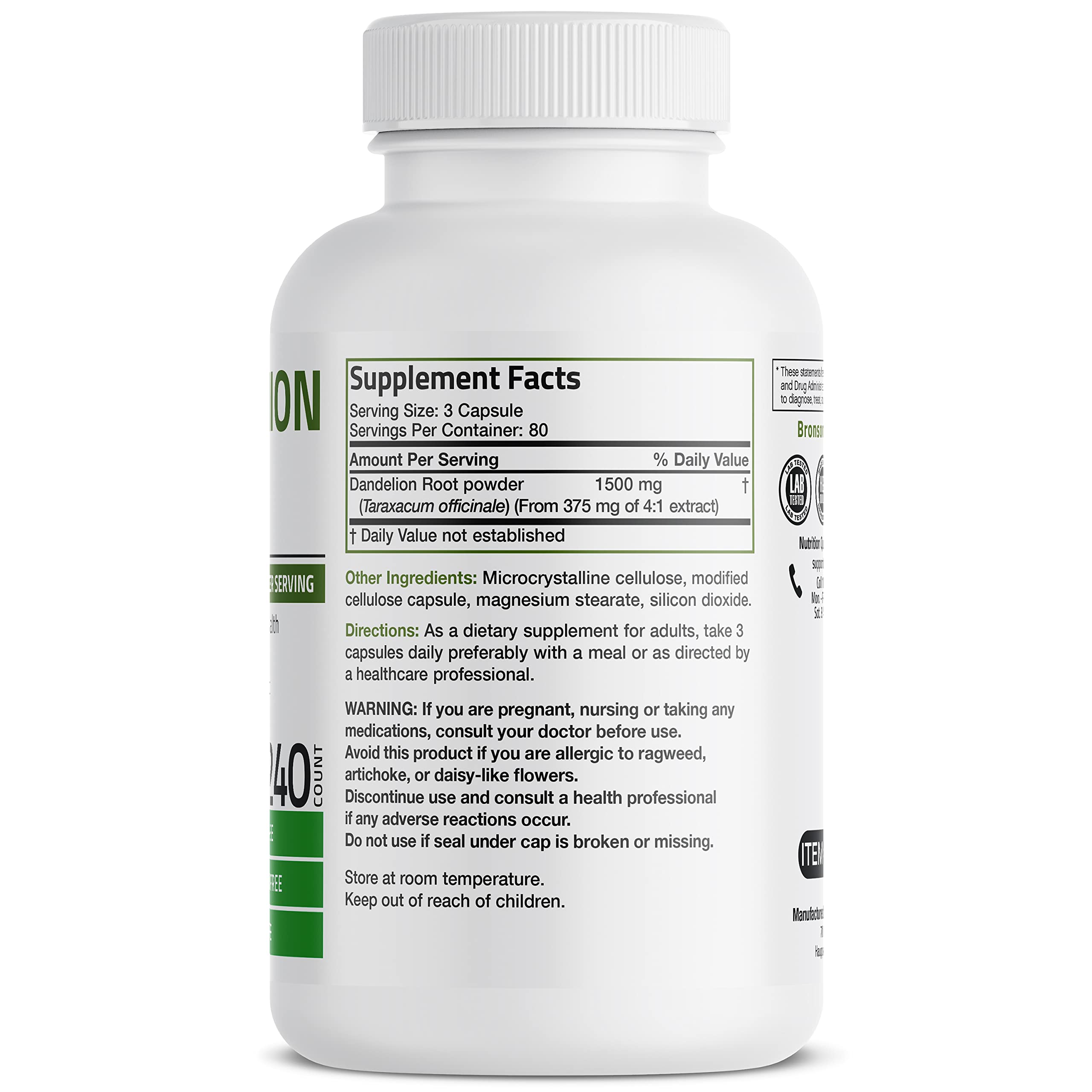 Foto 4 pulgar | Suplemento De Raíz De Diente De León De Bronson, 1500 Mg, Alta Potencia, 60 - Venta Internacional.