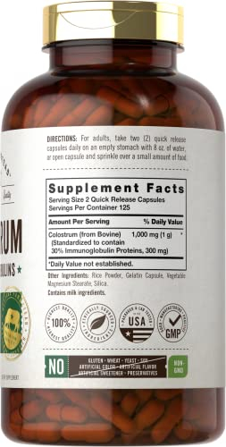 Foto 3 pulgar | Suplemento De Calostro En Cápsulas De 1000 Mg, 250 Unidades, 30% Igg - Venta Internacional.