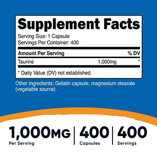 Foto 3 pulgar | Suplemento Nutricost Taurina 1000 Mg 400 Cápsulas - Venta Internacional.