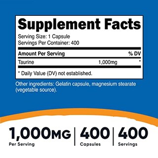 Foto 2 | Suplemento Nutricost Taurina 1000 Mg 400 Cápsulas - Venta Internacional.