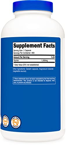 Foto 5 pulgar | Suplemento Nutricost Taurina 1000 Mg 400 Cápsulas - Venta Internacional.