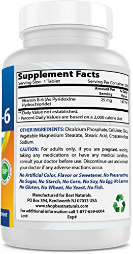 Foto 6 pulgar | Tabletas De Vitamina B-6 Best Naturals, 25 Mg, 250 Unidades - Venta Internacional.