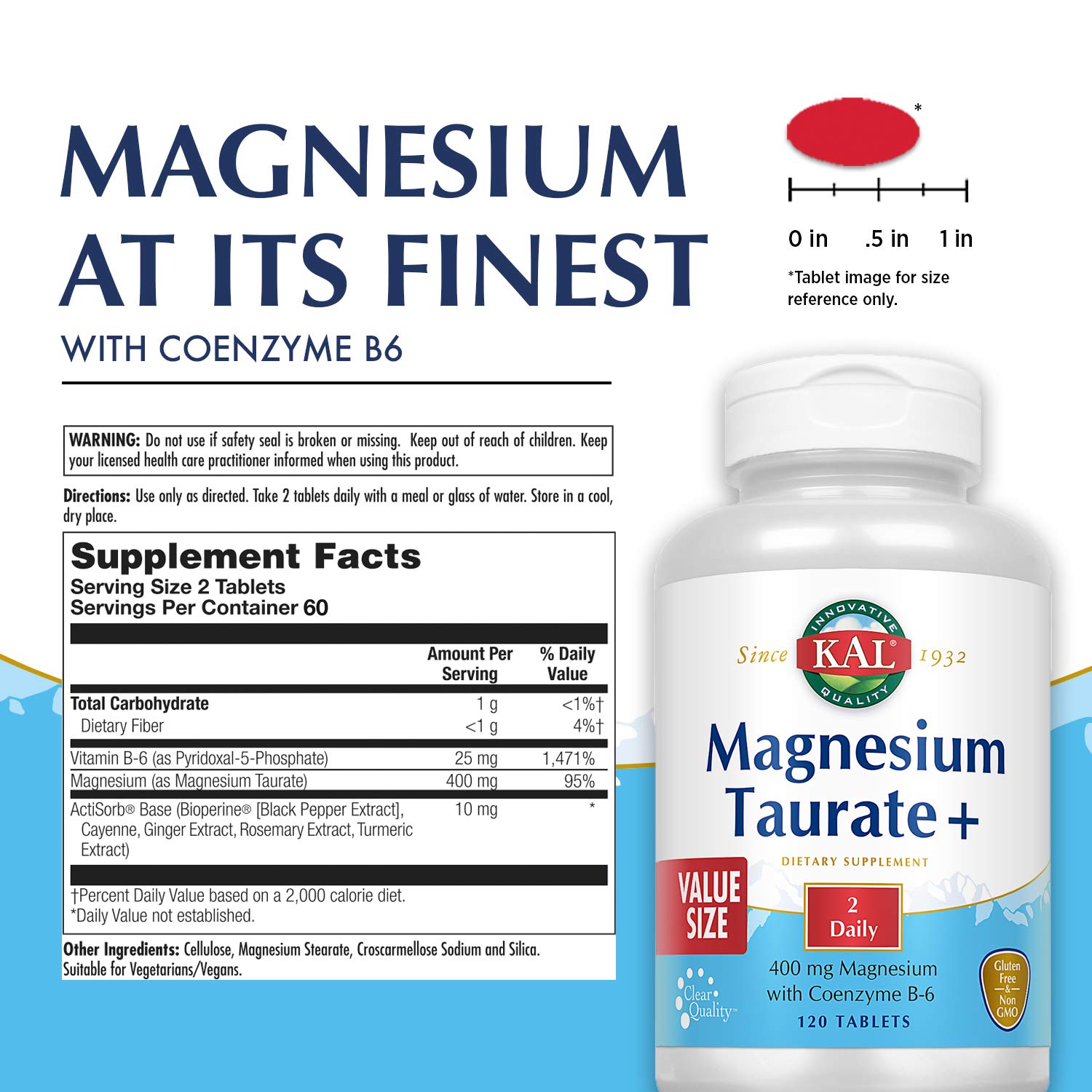 Foto 4 pulgar | Suplemento Kal De Taurato De Magnesio De 400 Mg Con Coenzima Y Vitamina B - Venta Internacional.