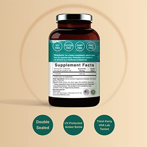Foto 3 pulgar | Suplemento Naturebell L-tirosina 1000 Mg 200 Cápsulas - Venta Internacional.