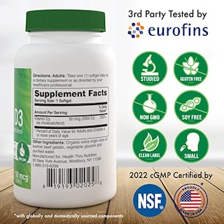 Foto 2 | Suplemento De Vitamina D3 De Health Thru Nutrition 2000 Ui 50 Mcg - Venta Internacional