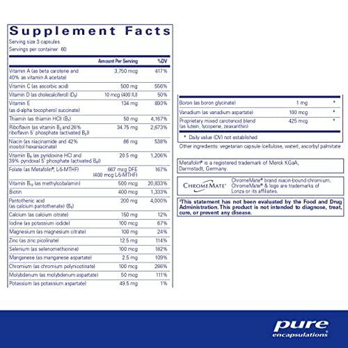 Foto 3 pulgar | Multivitamínico Pure Encapsulations Nutrient 950 A 180 Cápsulas - Venta Internacional.