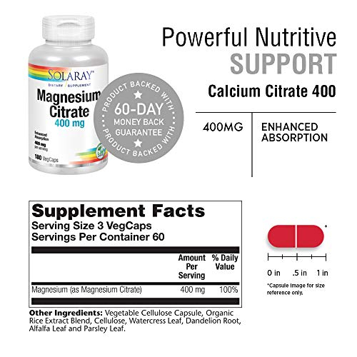 Foto 4 pulgar | Suplemento Solaray Citrato De Magnesio 400 Mg 180 Comprimidos - Venta Internacional.