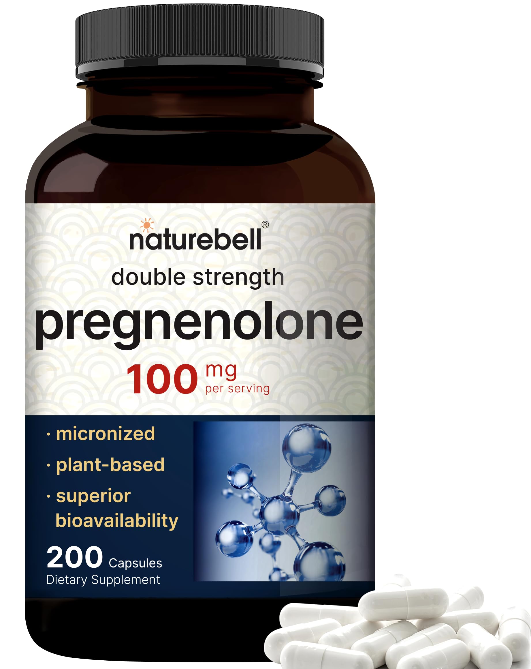 Suplemento Naturebell Pregnenolona 100 Mg 200 Cápsulas - Venta Internacional.