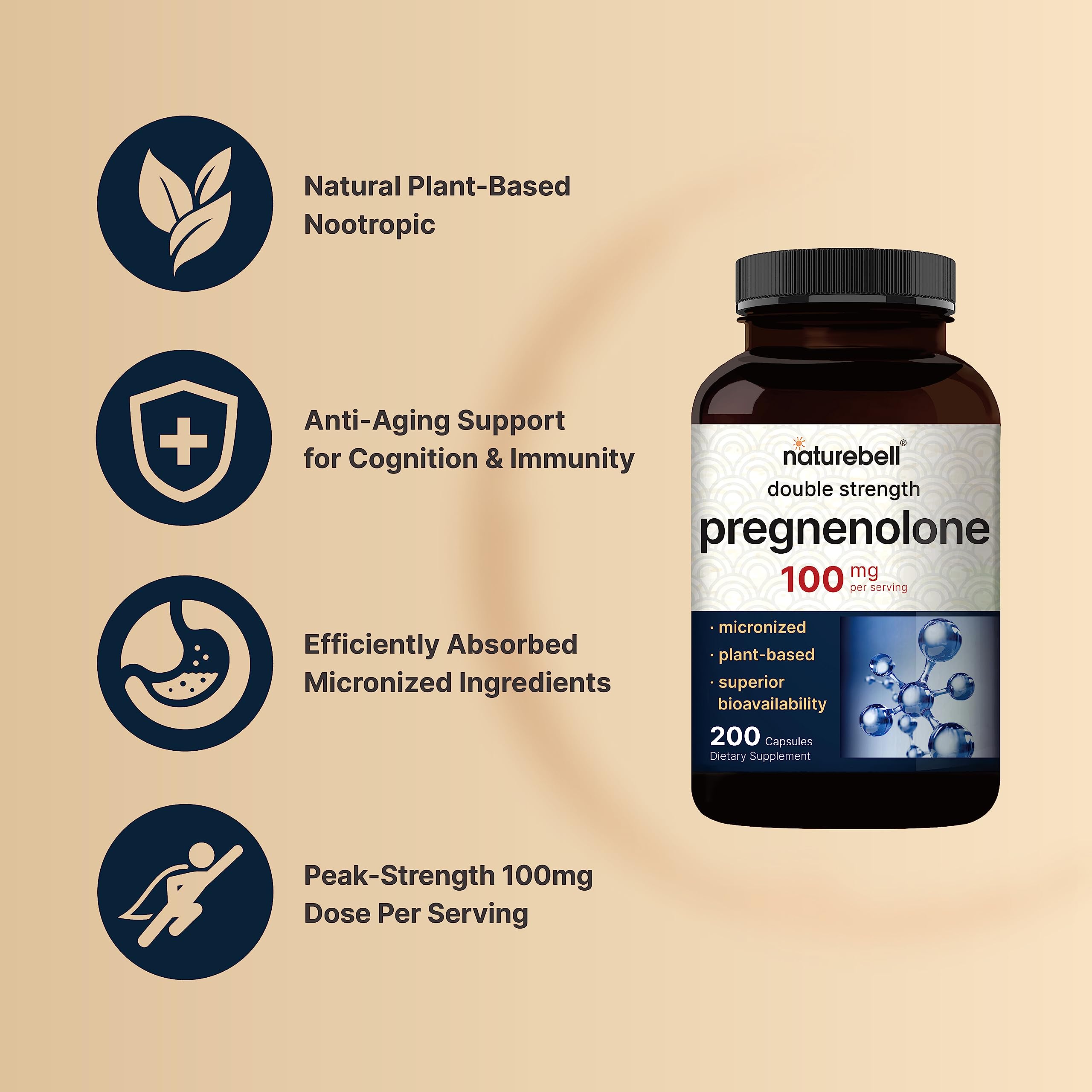 Foto 4 pulgar | Suplemento Naturebell Pregnenolona 100 Mg 200 Cápsulas - Venta Internacional.