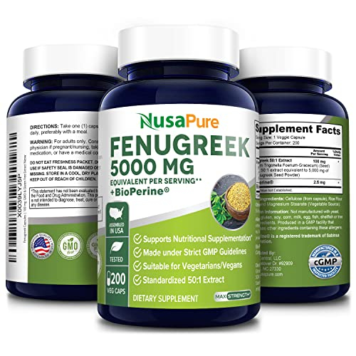 Foto 5 pulgar | Suplemento De Alholva Nusapure 5000 Mg, 200 Cápsulas Vegetarianas - Venta Internacional.