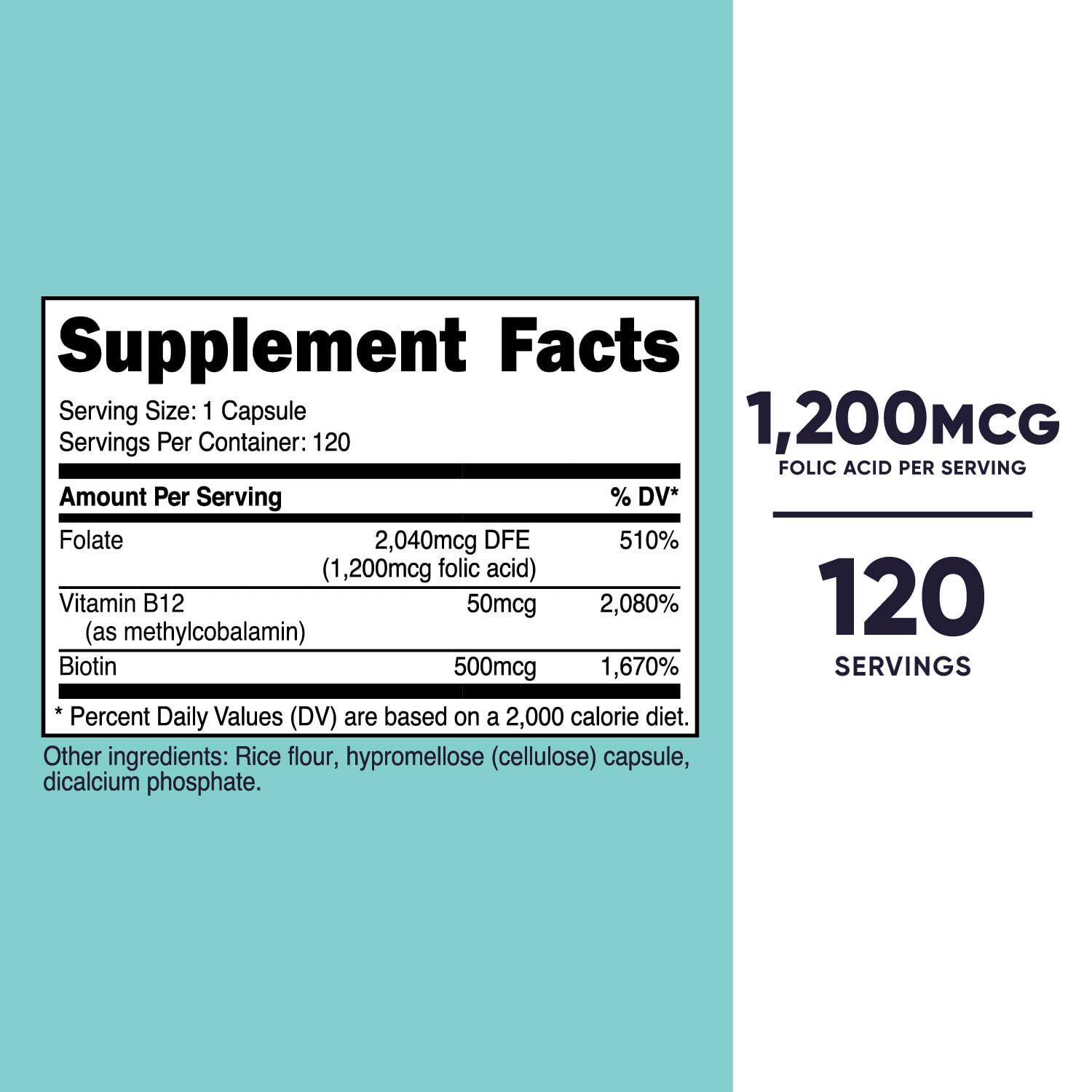 Foto 3 pulgar | Suplemento Nutricost De Ácido Fólico 1200 Mcg Para Mujeres 120 Cápsulas - Venta Internacional.